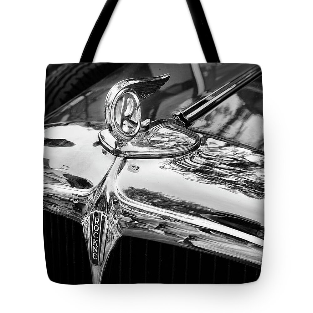 Studebaker Chrome Vintage Cars Posters Prints Classic Cars Classic Car Posters Tote Bag featuring the photograph Rockne Studebaker Black And White by Theresa Tahara