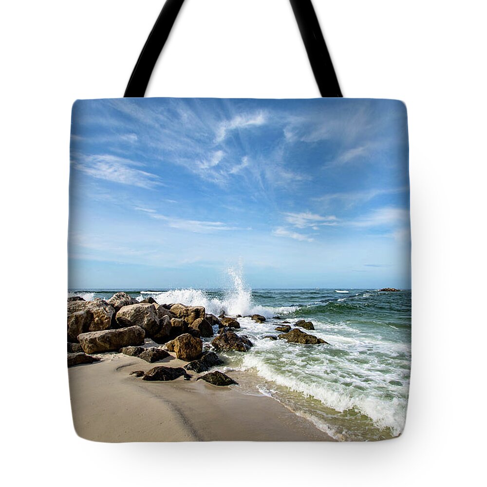 Rock Tote Bag featuring the photograph Rocky Beach on the Gulf Coast by Beachtown Views