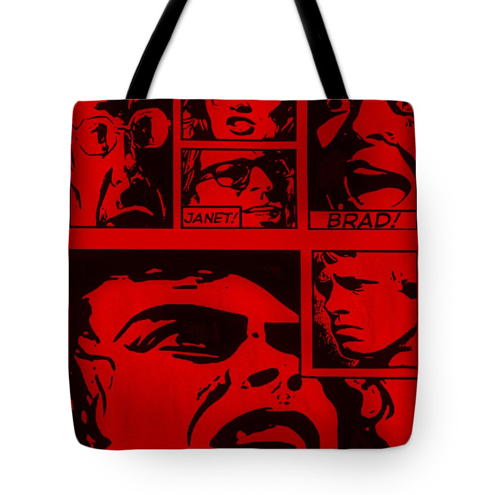 Rocky Tote Bag featuring the photograph ROCKY HORROR PICTURE SHOW in BLOOD RED by Rob Hans