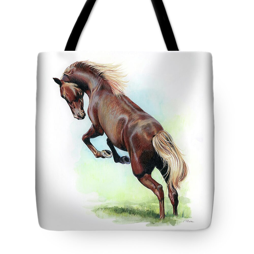 Horse Tote Bag featuring the drawing Rocky Mountain Stallion by Emily Olson