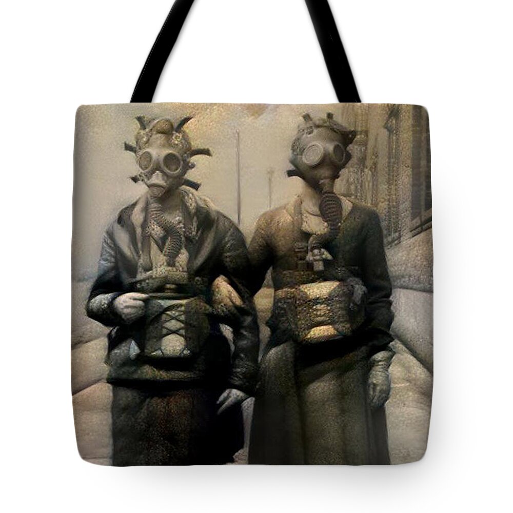 Gas Mask Tote Bag featuring the digital art Rocky Road by Matthew Lazure