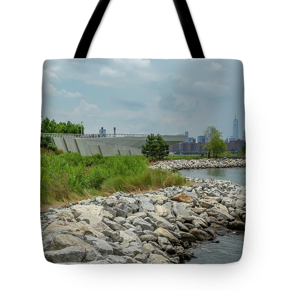 Hunter’s Point South Tote Bag featuring the photograph Rocky Shoreline by Cate Franklyn
