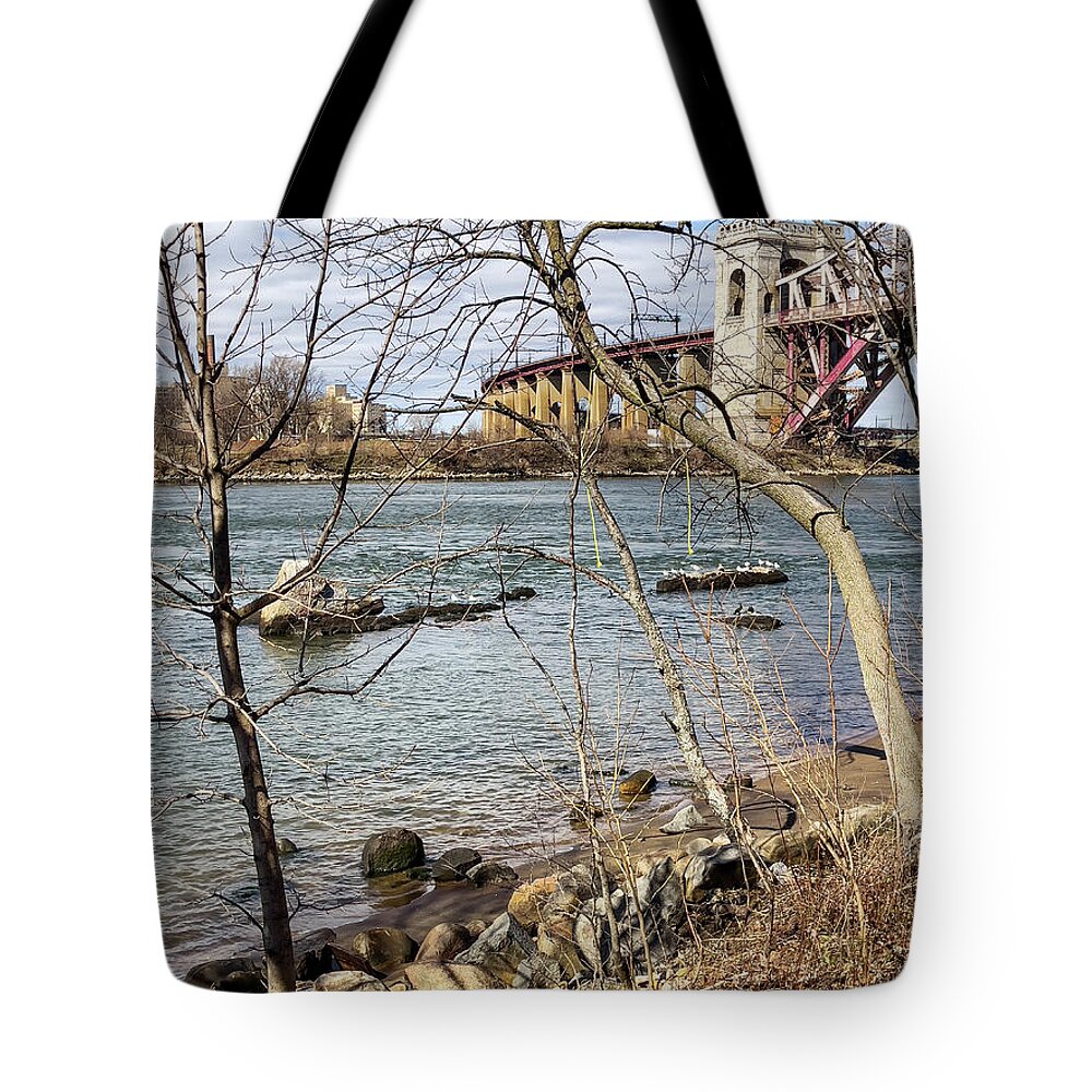 Astoria Park Tote Bag featuring the photograph Rocky Winter Shore Line by Cate Franklyn