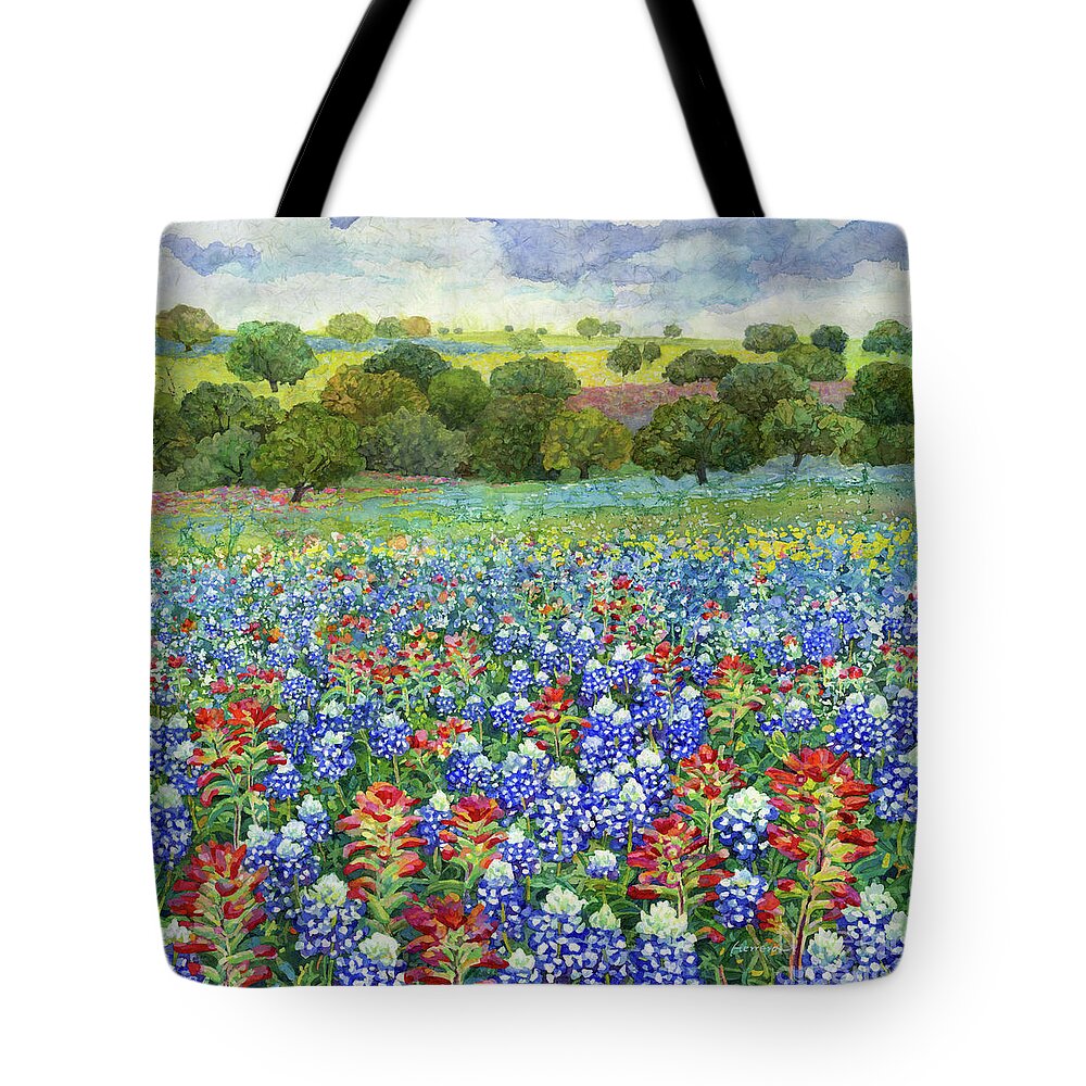 Wild Flower Tote Bag featuring the painting Rolling Hills of Wildflowers - In Bloom 1 by Hailey E Herrera