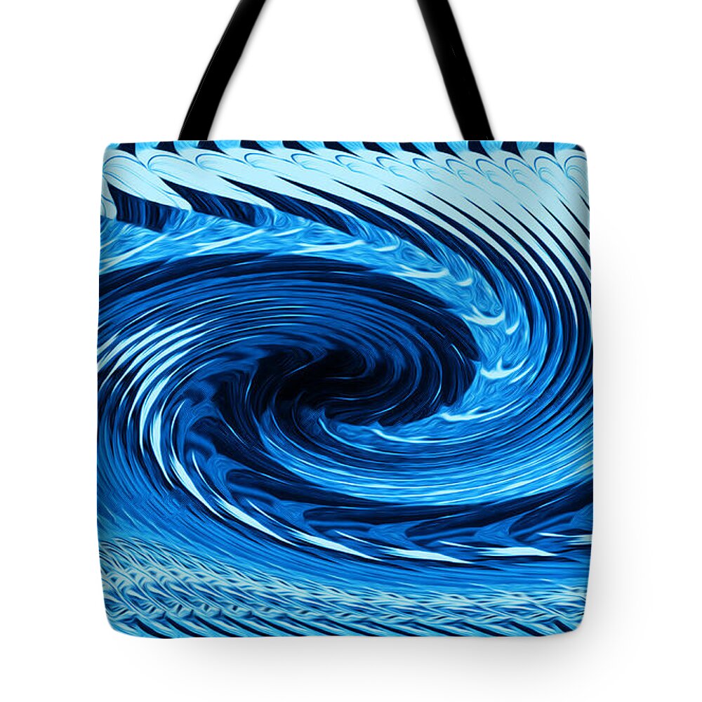 Abstract Art Tote Bag featuring the digital art Fractal Rolling Wave Blue by Ronald Mills