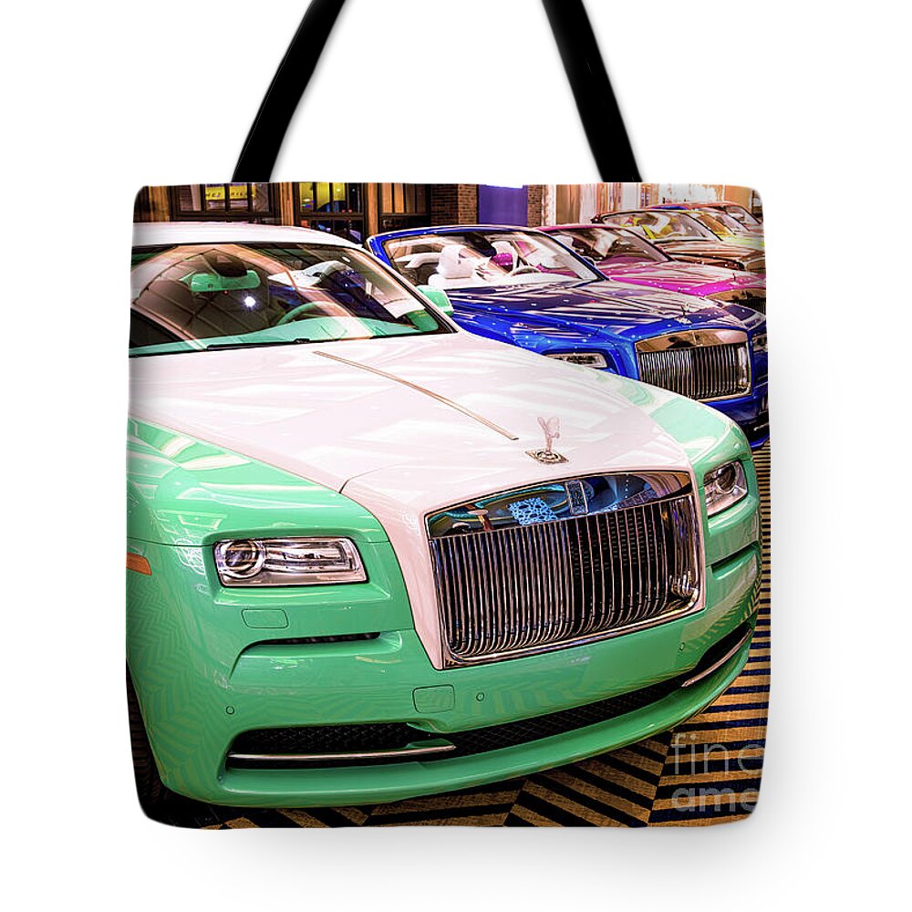 Rolls Royce Resorts World Tote Bag featuring the photograph Rolls Royce Display at Resorts World Las Vegas by Aloha Art