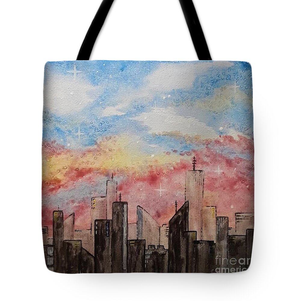 Bright Tote Bag featuring the painting Romance in the City by April Reilly