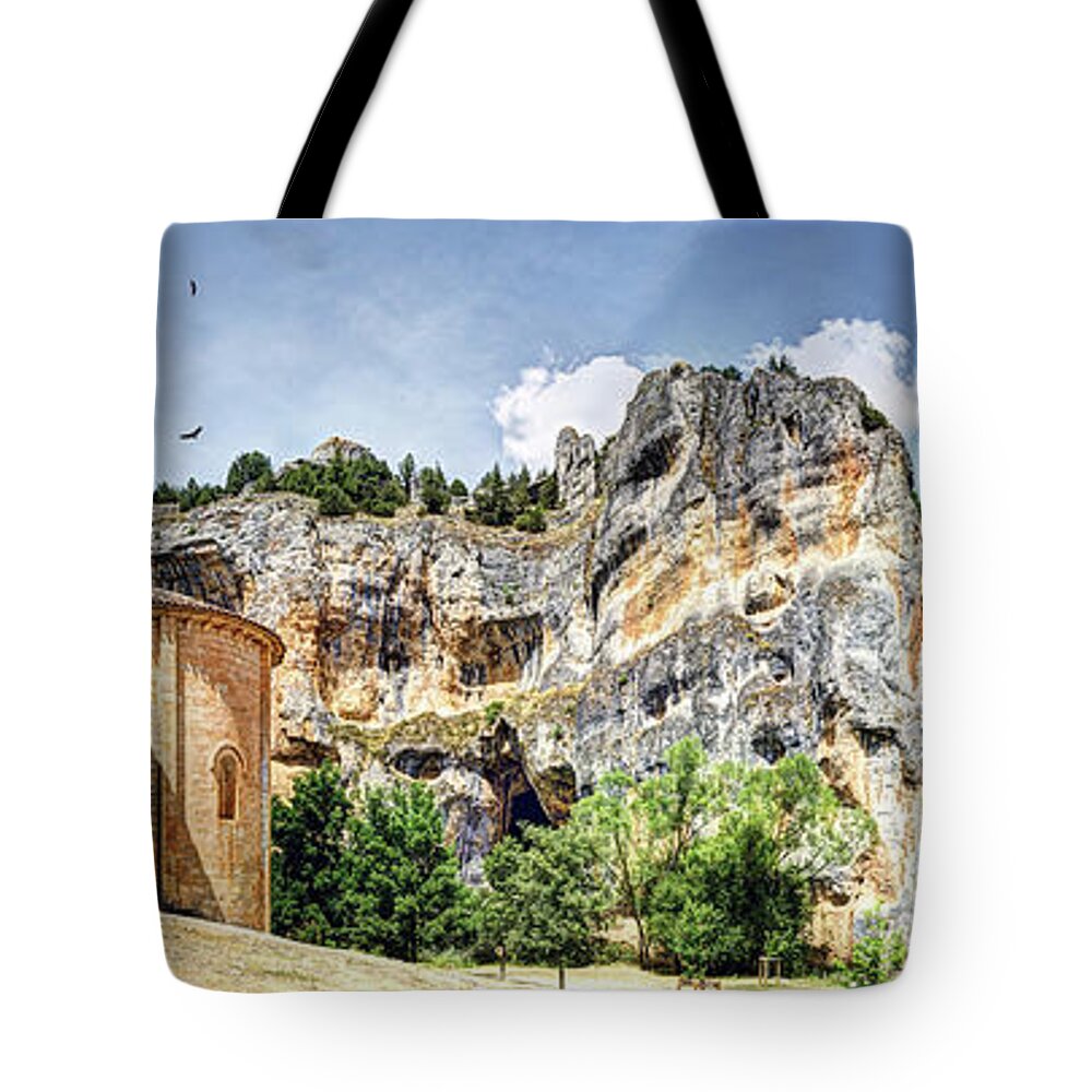 Templar Hermitage Tote Bag featuring the photograph Romanesque Mountain Church - Long Vintage version by Weston Westmoreland
