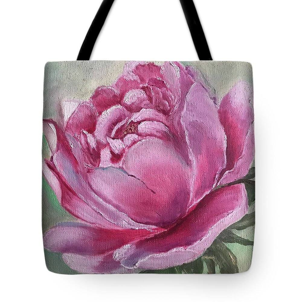 Wall Art Tote Bag featuring the painting Romantic love, pink peony art print by Tetiana Bielkina