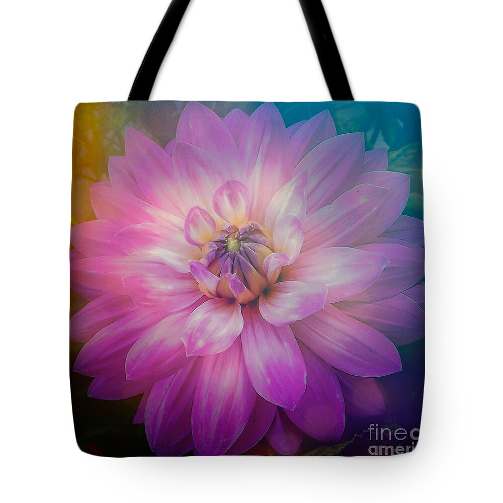 Romantic Pink Dahlia Flower With A Dreamy Day Effect Tote Bag featuring the photograph Romantic Pink Dahlia Flower with a Dreamy Day Effect by Rose Santuci-Sofranko