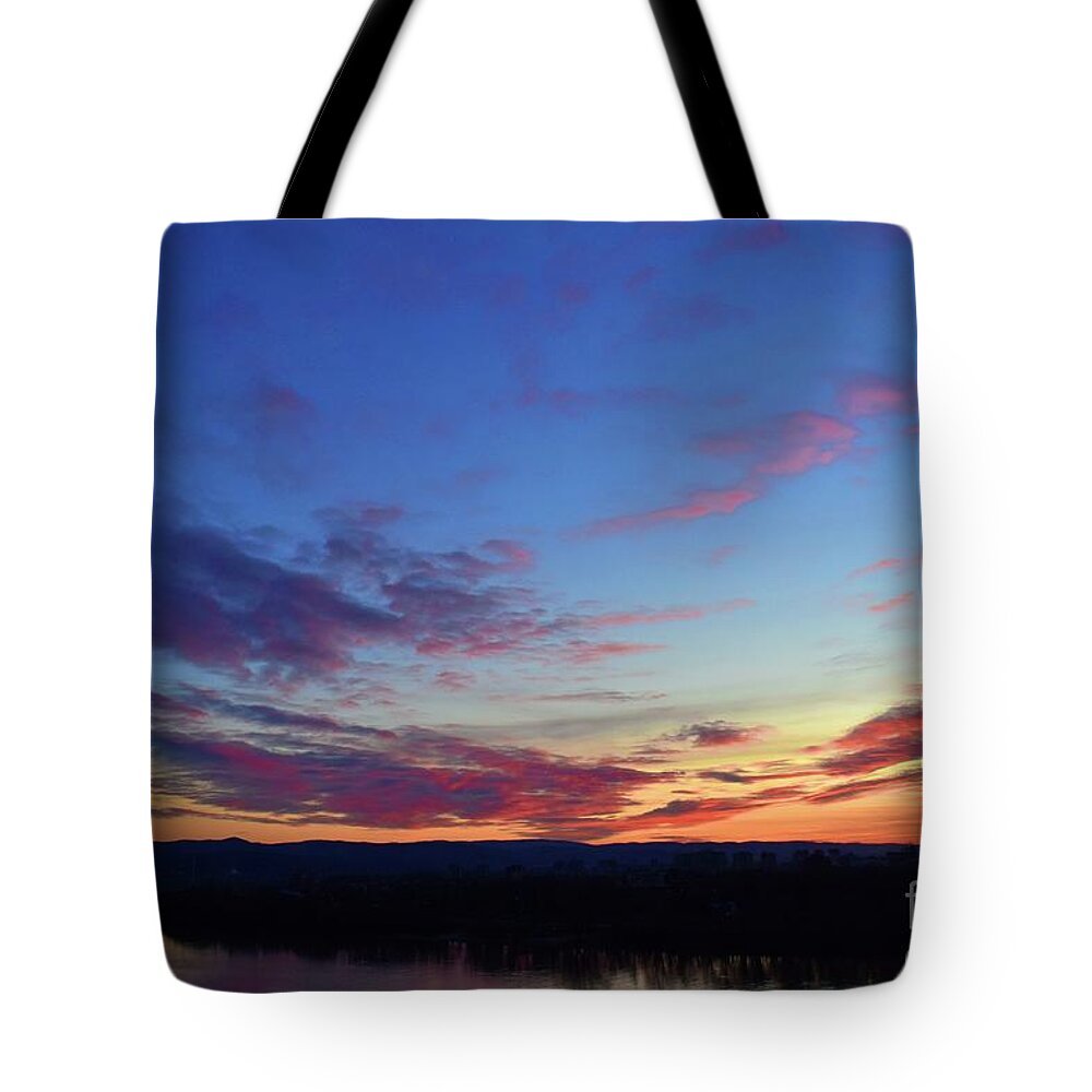 Nature Tote Bag featuring the photograph Romantic Sunset with Love Story with Clouds by Leonida Arte
