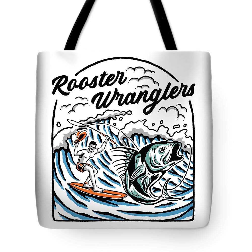 Rooster Tote Bag featuring the digital art Rooster Wrangler by Kevin Putman