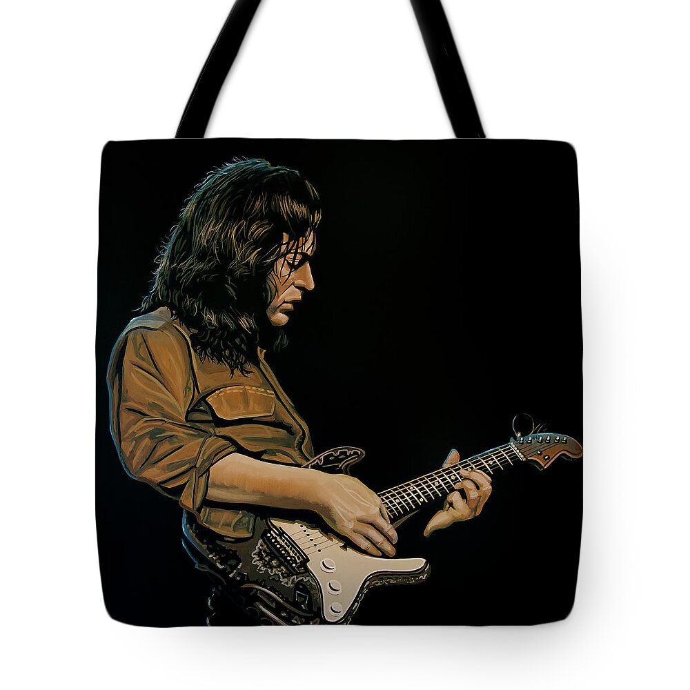 Rory Gallagher Tote Bag featuring the painting Rory Gallagher Painting by Paul Meijering