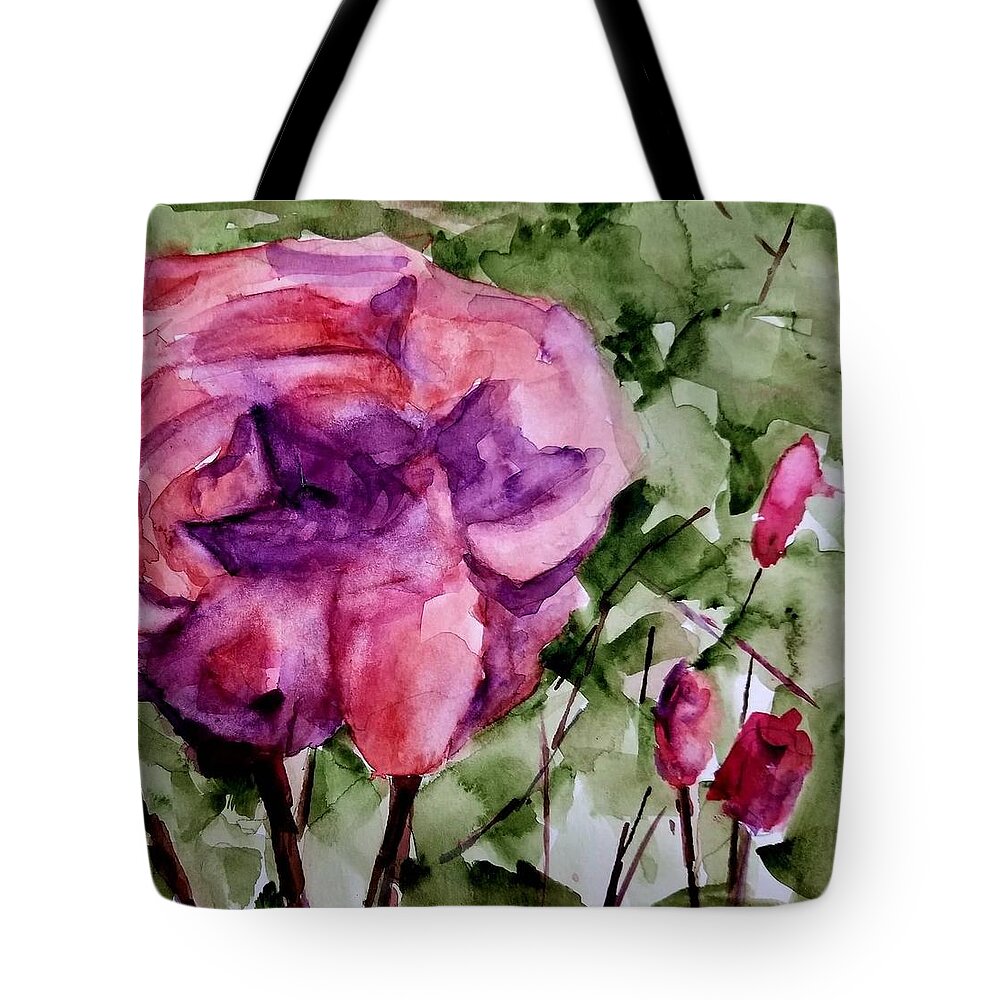 Gardens Tote Bag featuring the painting Rose buds by Julie TuckerDemps