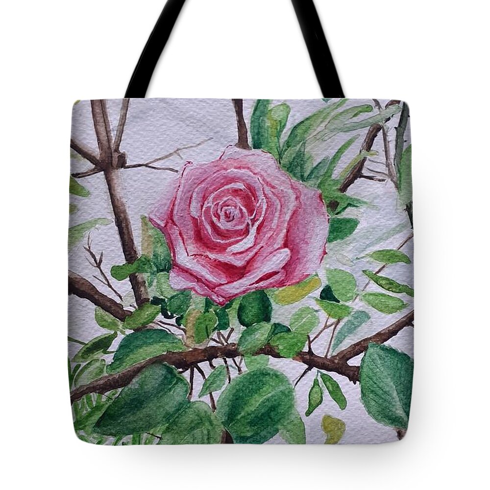 Rose Tote Bag featuring the painting Rose bush by Carolina Prieto Moreno