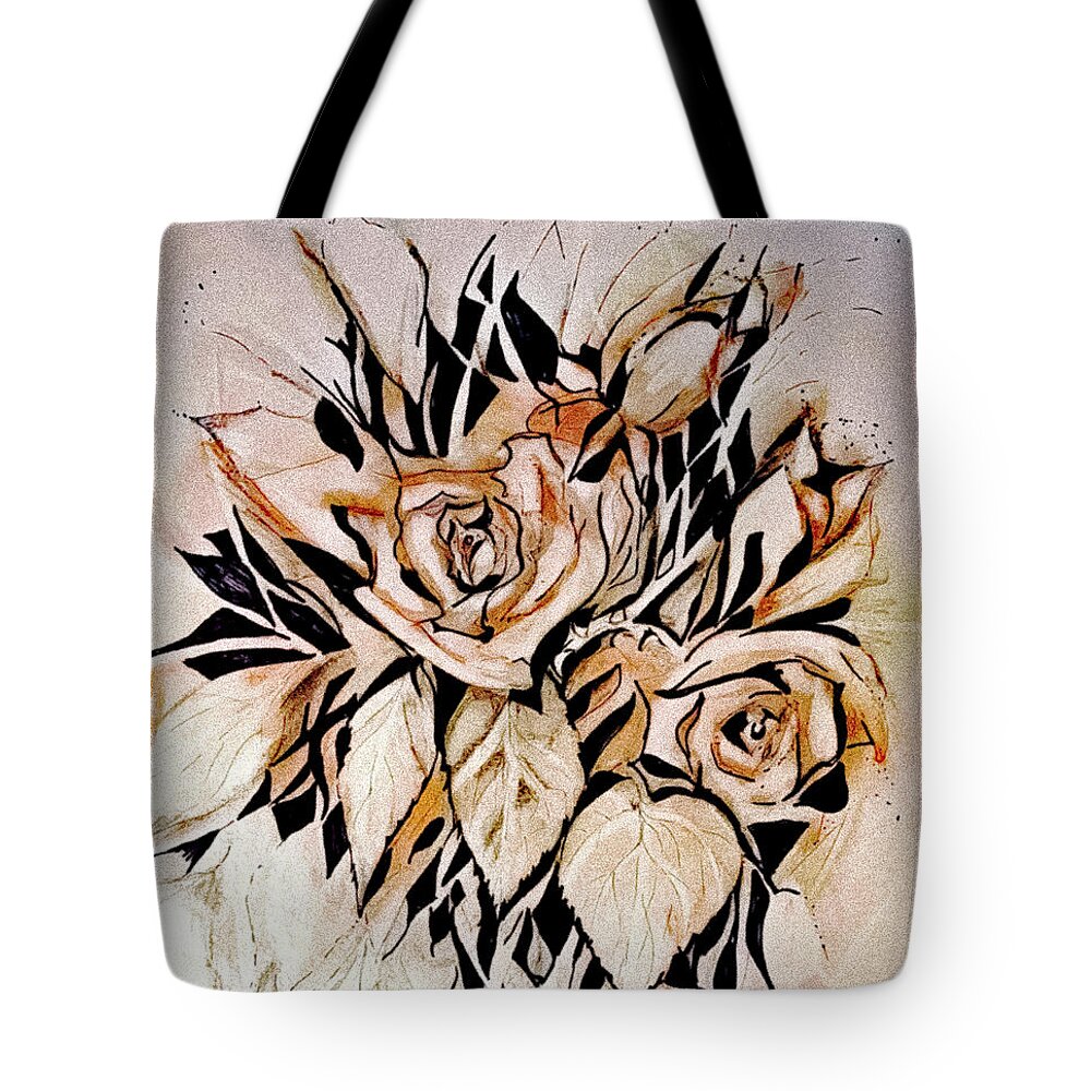 Rose Tote Bag featuring the drawing Rose Drawing Capturing Negative Spaces by Lisa Kaiser