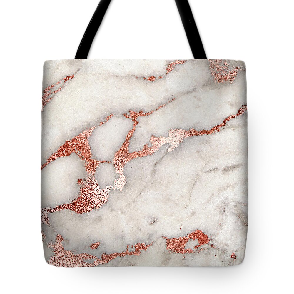 Marble Tote Bag featuring the painting Rose Gold Marble Blush Pink Copper Metallic Foil by Modern Art