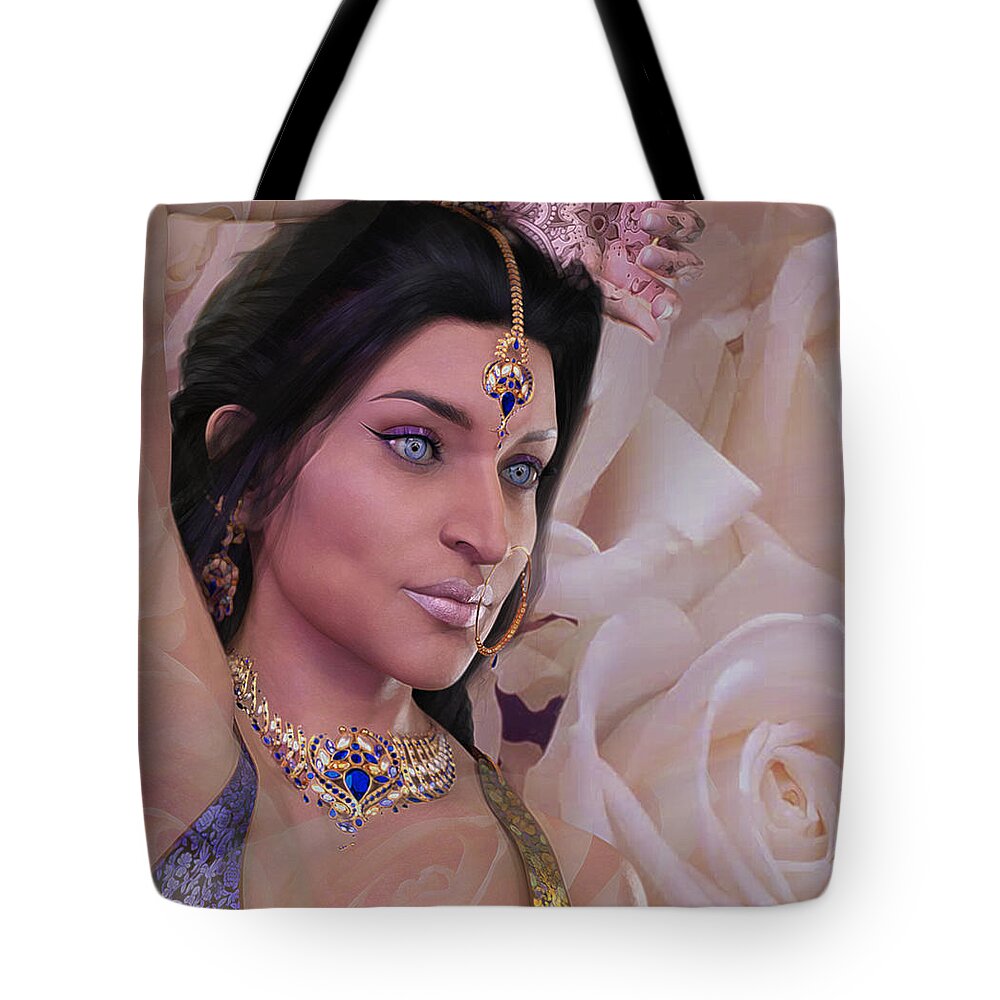 Rose Tote Bag featuring the digital art Rose of Kashmir by Suzanne Silvir