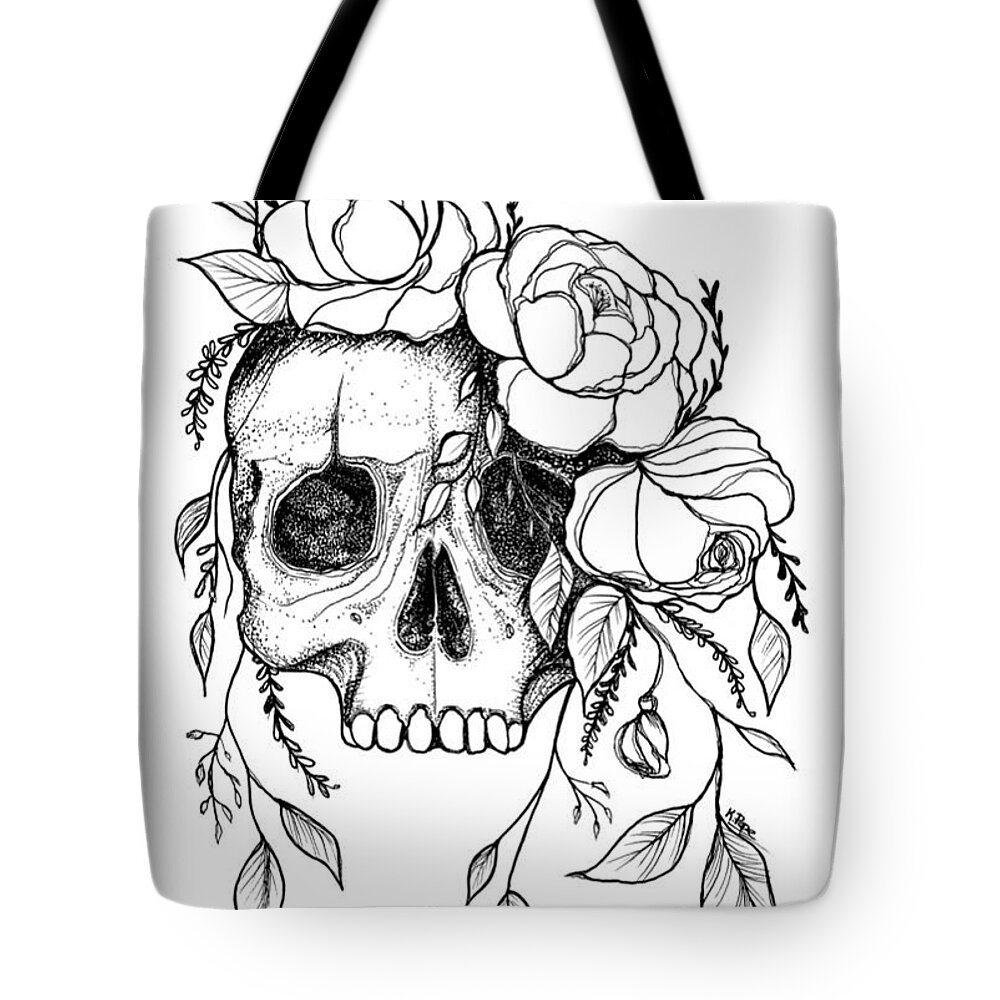Skull Tote Bag featuring the drawing Rose Skull by Kenneth Pope