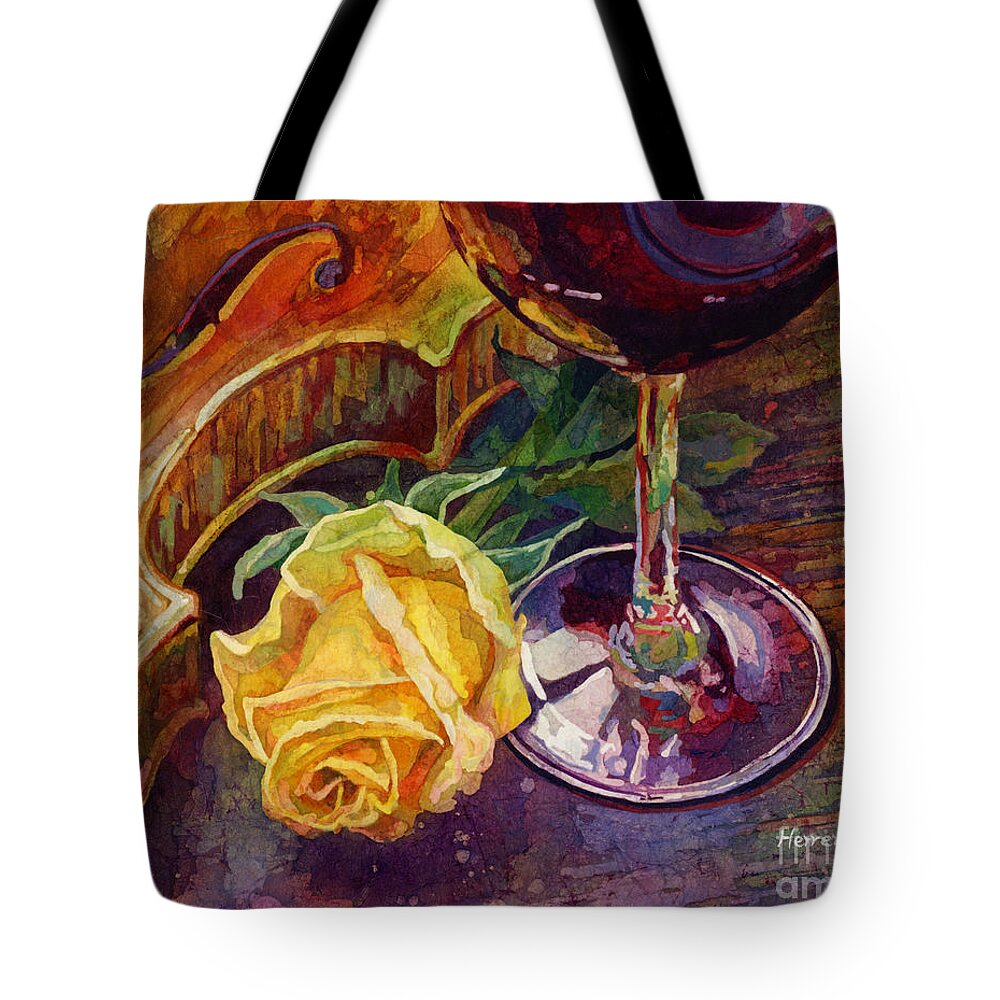 Rose Tote Bag featuring the painting Rose, Wine, and Violin by Hailey E Herrera