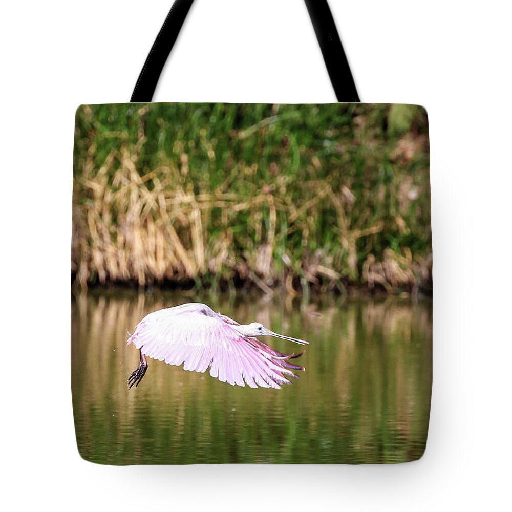 2020 Tote Bag featuring the photograph Roseate Spoonbill in Flight by Dawn Richards