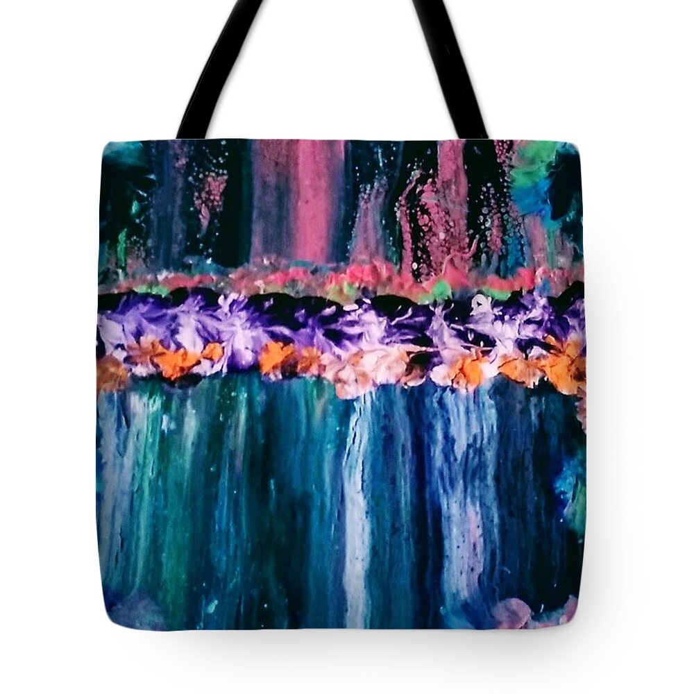 Waterfall Tote Bag featuring the painting Roses And Waterfalls by Anna Adams