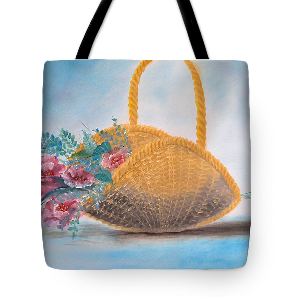 Basket Tote Bag featuring the painting Roses in a Basket  by Joel Smith