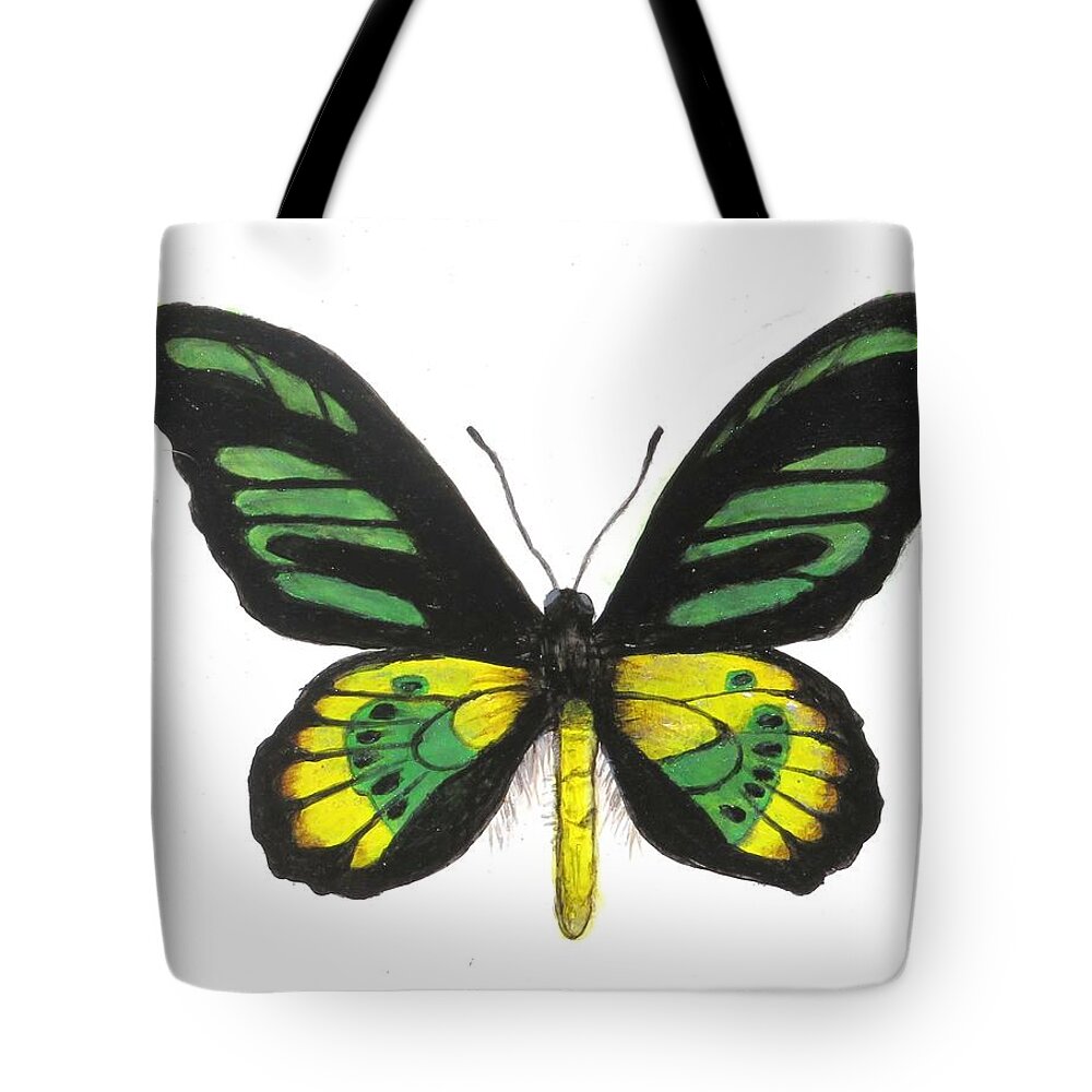 Butterflies Tote Bag featuring the painting Rothchild's Birwing by Mishel Vanderten