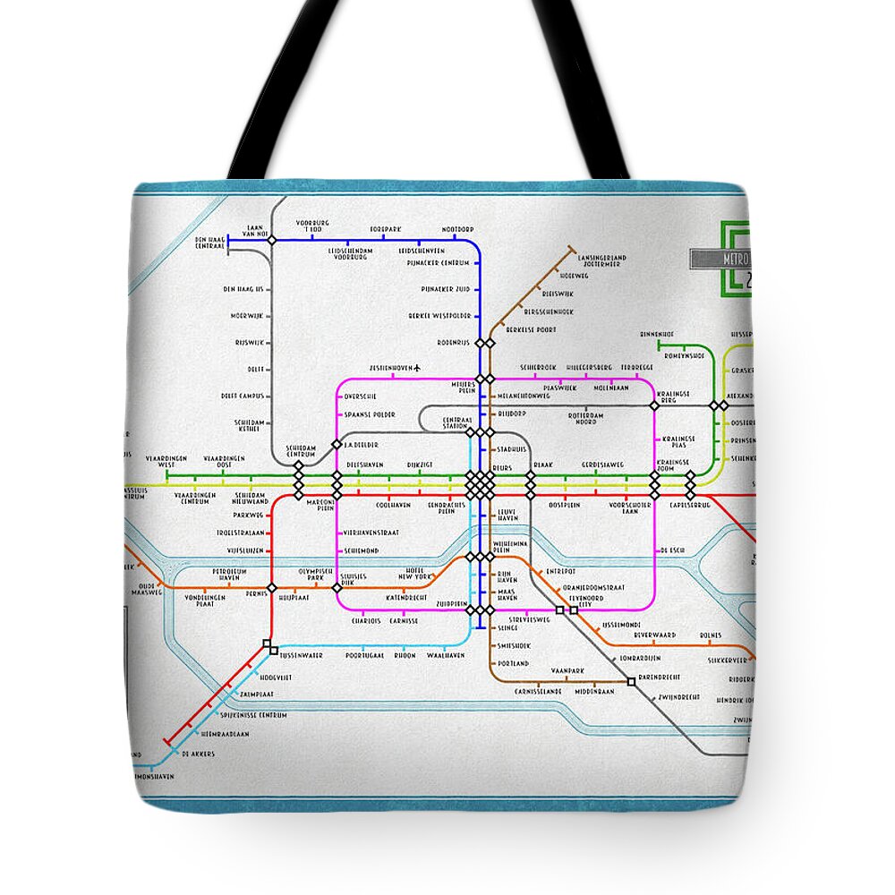 Metro Tote Bag featuring the digital art Rotterdam Metro Map 2050 by Frans Blok