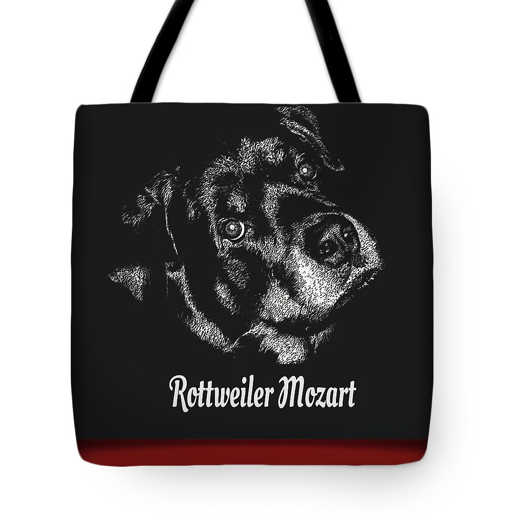 Art Tote Bag featuring the digital art Rottweiler Mozart Portrait 2 by Miss Pet Sitter