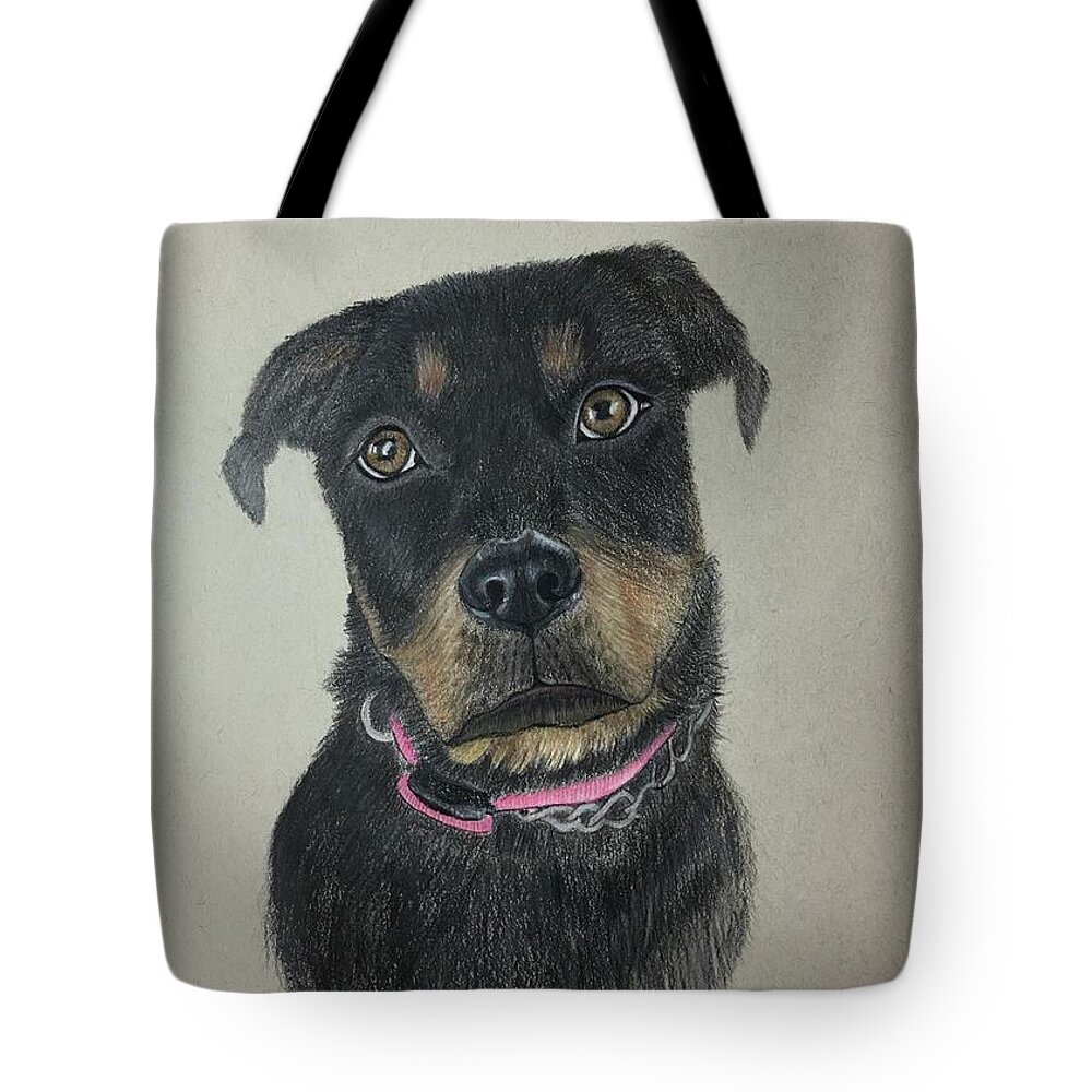 Rottweiler Tote Bag featuring the drawing Rottweiler by Thomas Janos