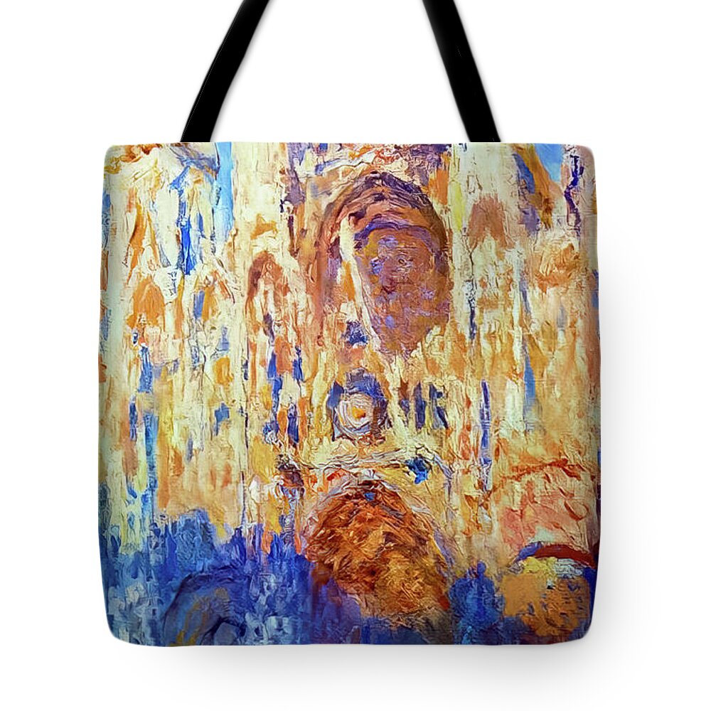 French Tote Bag featuring the painting Rouen Cathedral by Claude Monet 1893 by Claude Monet