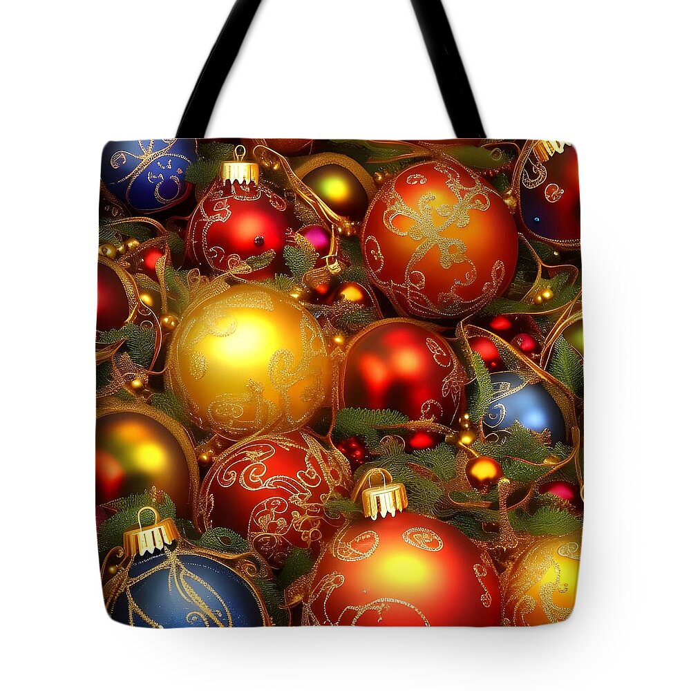 Digital Christmas Round Ornaments Tote Bag featuring the digital art Round Ornaments by Beverly Read