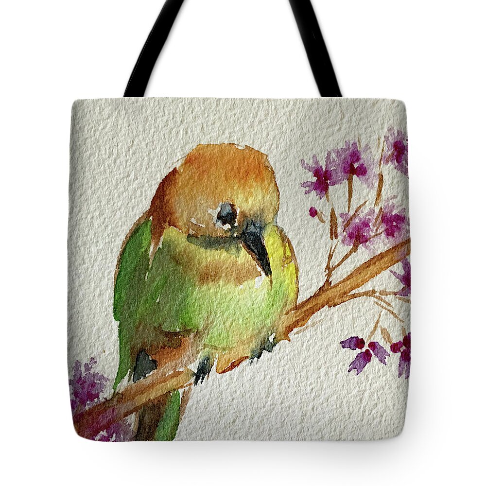 Round Bird Tote Bag featuring the painting Round Peeps by Roxy Rich