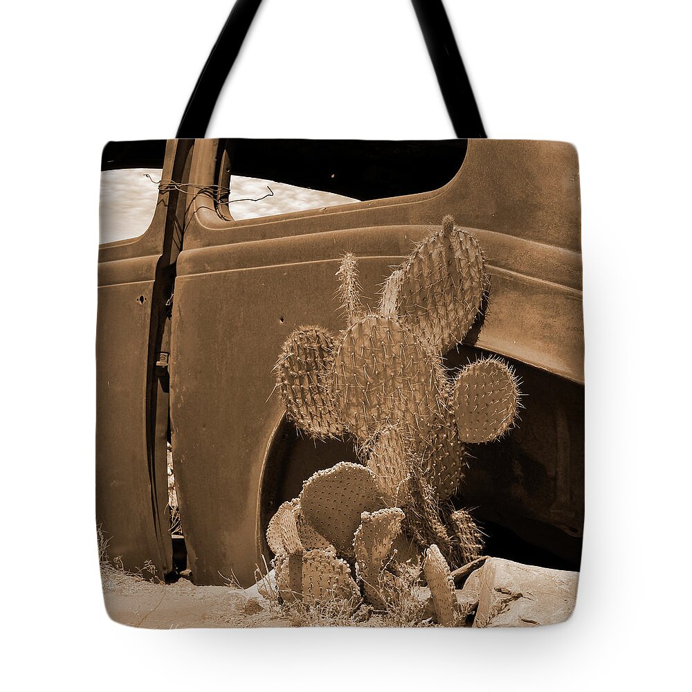 Desert Cactus Tote Bag featuring the photograph Route 66 - Desert Cactus by Mike McGlothlen