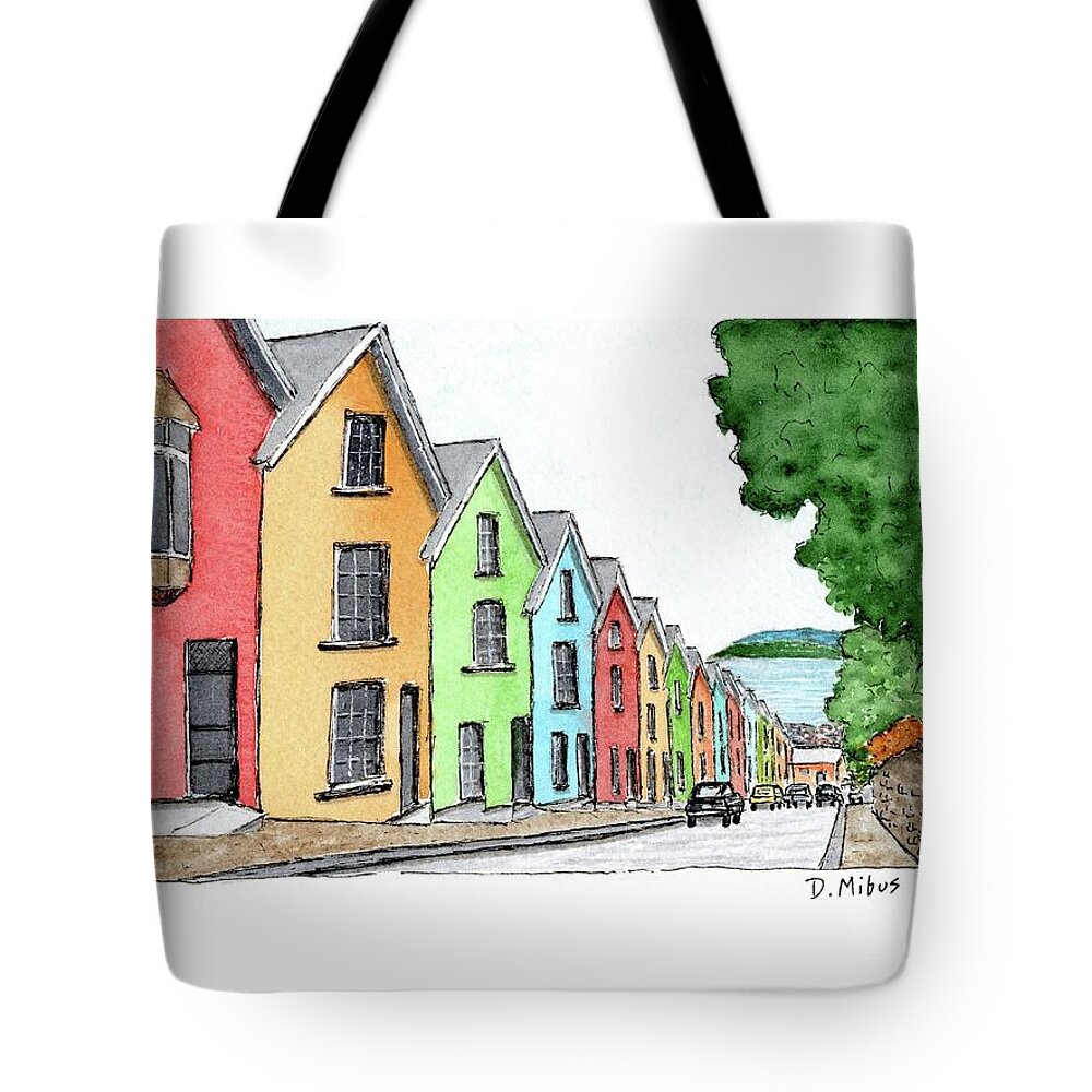Colorful Houses Tote Bag featuring the painting Row of Colorful Houses by Donna Mibus