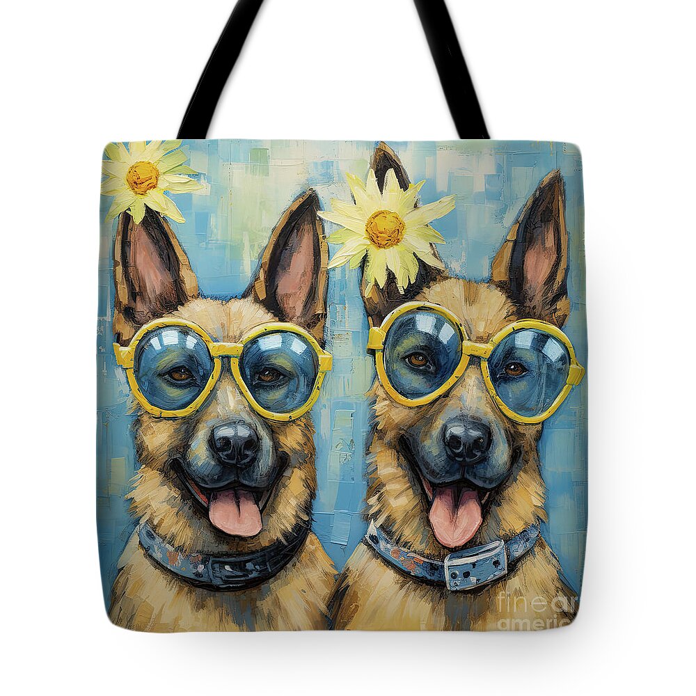 German Shepard Tote Bag featuring the painting Roxie And Rosie by Tina LeCour
