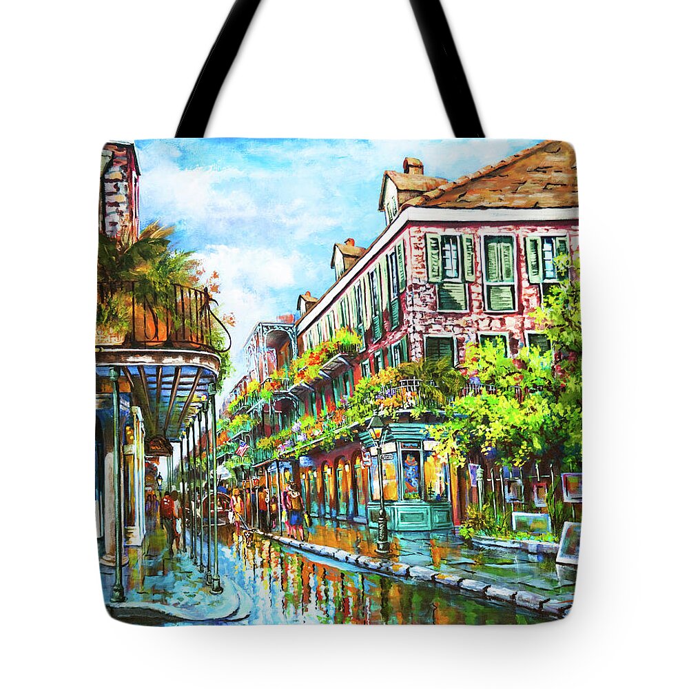 New Orleans Art Tote Bag featuring the painting Royal at Pere Antoine Alley, New Orleans French Quarter by Dianne Parks