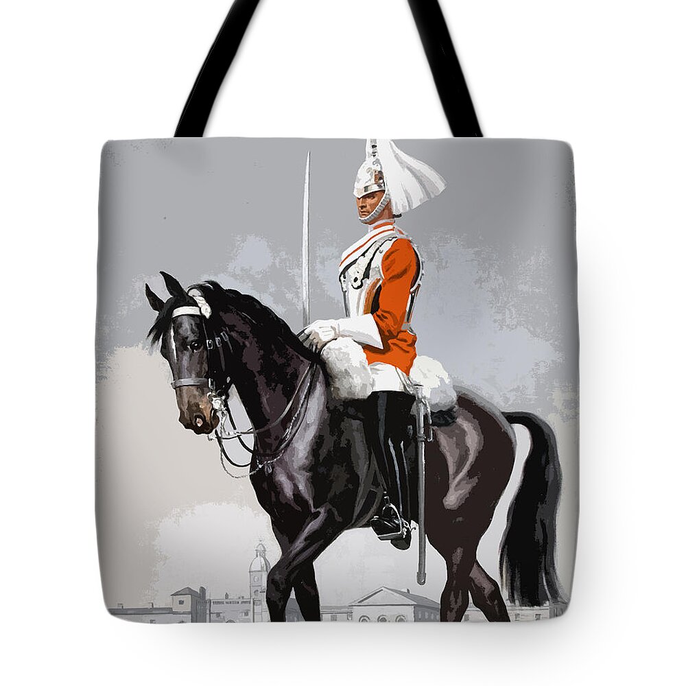 Horse Guards Tote Bag featuring the mixed media Royal Life Guard by Pennie McCracken