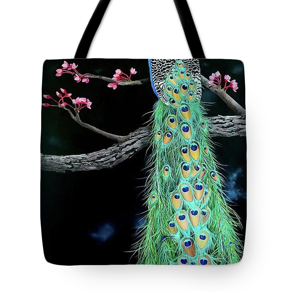 Birds Tote Bag featuring the painting Royal Peacock by Dana Newman