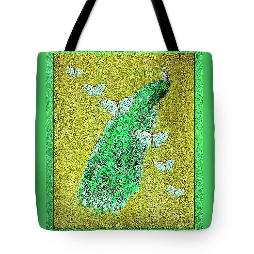 Peacock Tote Bag featuring the mixed media Royal Peacock by Lorena Cassady
