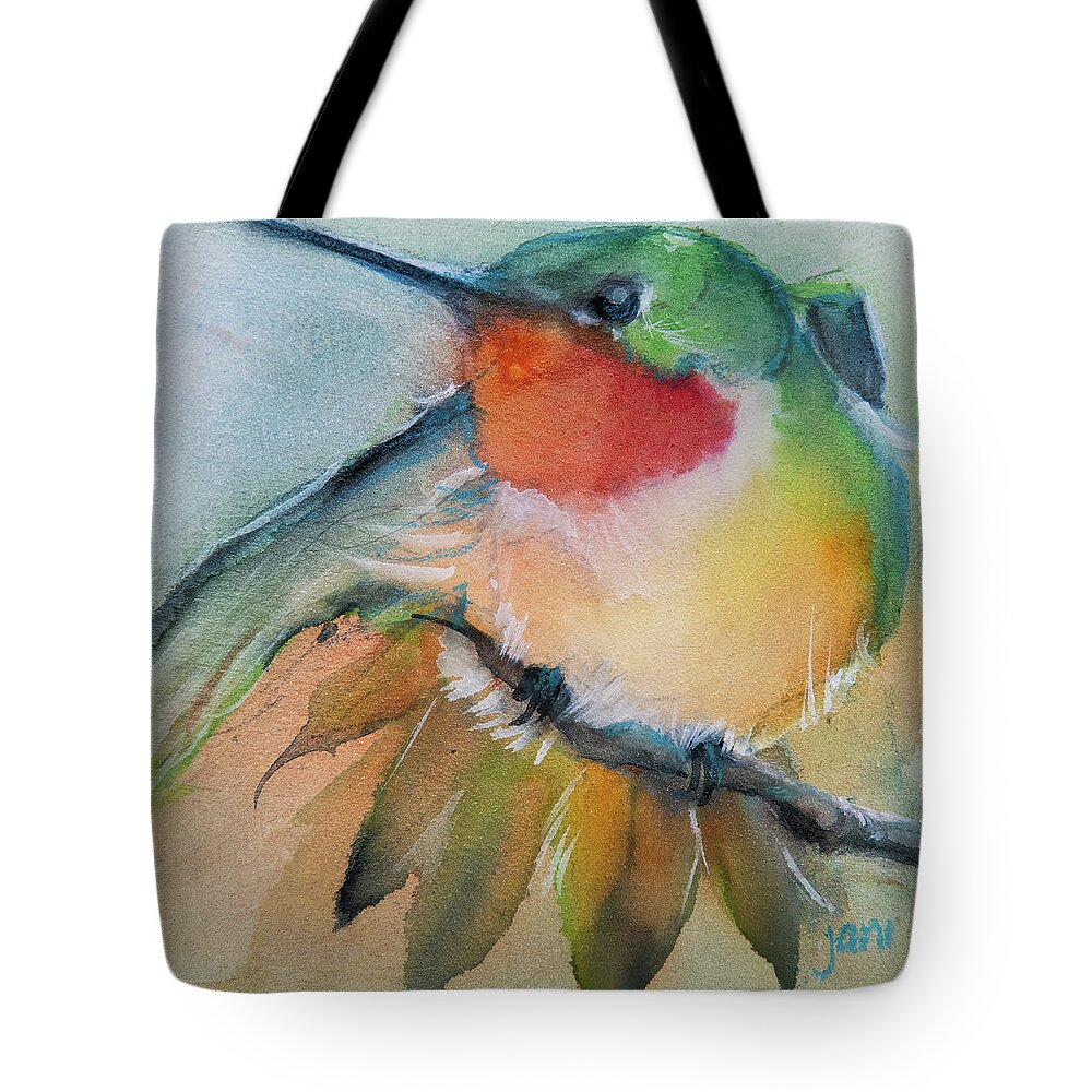 Ruby Hummer Tote Bag featuring the painting Ruby Hummer by Jani Freimann