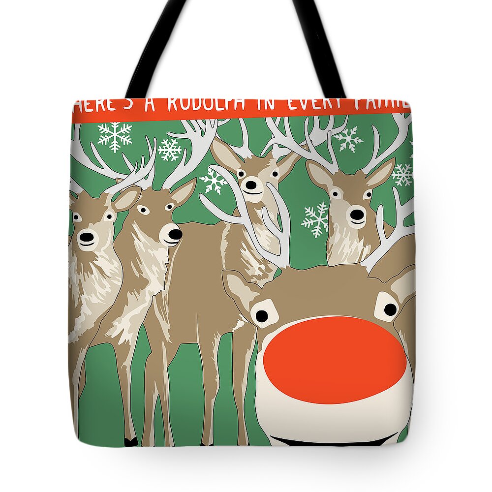 Rudolph Tote Bag featuring the digital art Rudolph Photobomb I by Nikita Coulombe