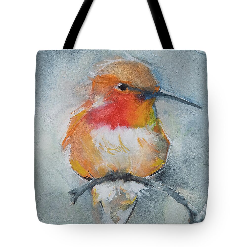 Rufus Hummingbird Tote Bag featuring the painting Rufous Hummingbird by Jani Freimann