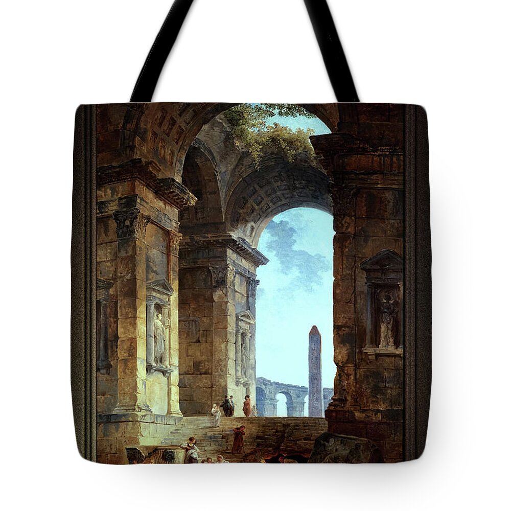 Ruins With An Obelisk Tote Bag featuring the painting Ruins With An Obelisk In The Distance Fine Art Old Masters Reproduction by Rolando Burbon