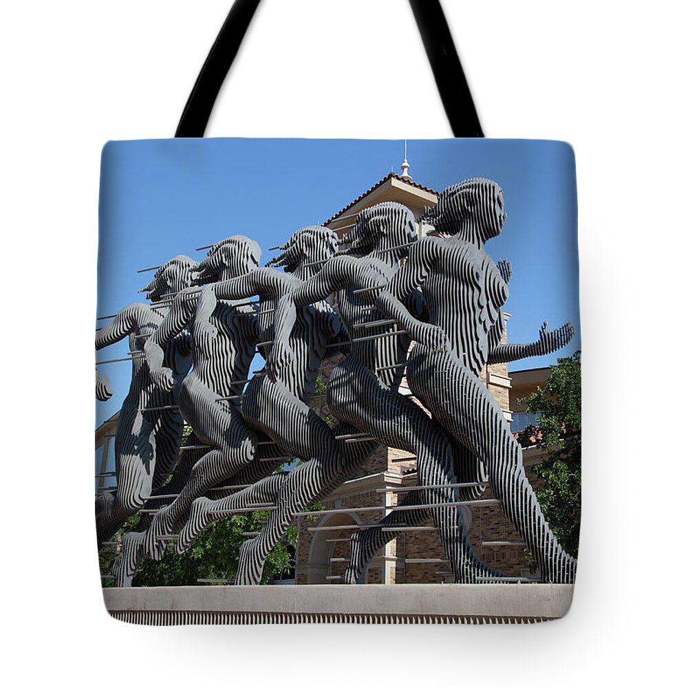 Texas Tech University Tote Bag featuring the photograph Run sculpture on the campus of Texas Tech University by Eldon McGraw