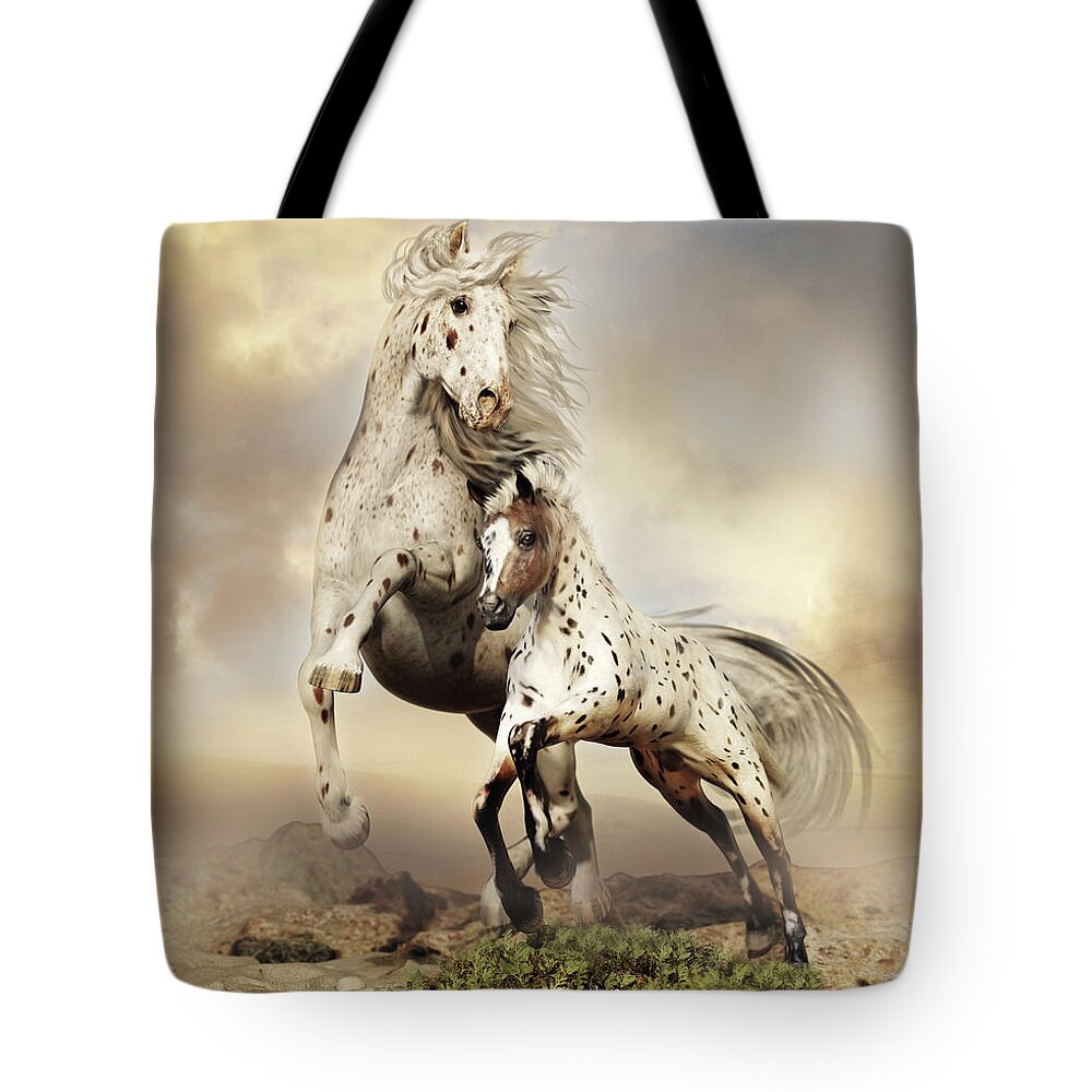 Appaloosa Horses Tote Bag featuring the digital art Running Free Appaloosa by Shanina Conway