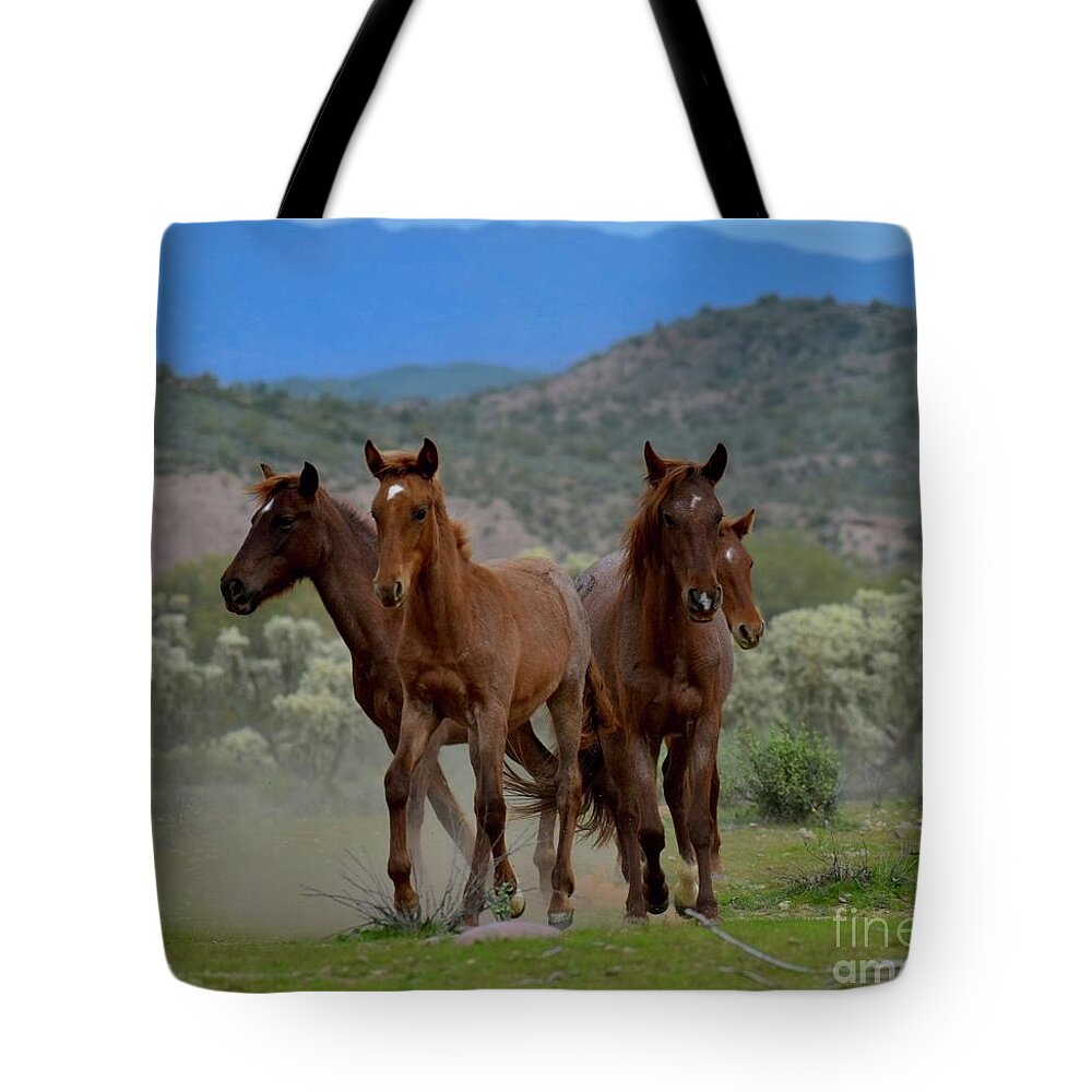 Salt River Wild Horse Tote Bag featuring the digital art Running Wild and Free by Tammy Keyes
