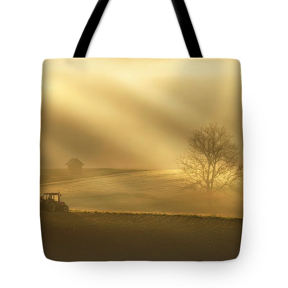 Field Tote Bag featuring the photograph Rural landscape by Piotr Skrzypiec