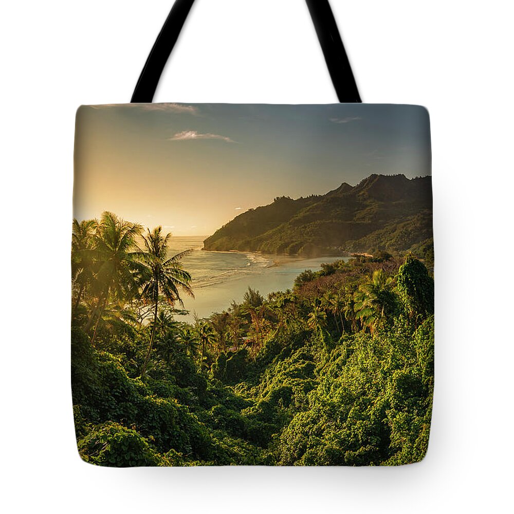 Rurutu Tote Bag featuring the photograph Rurutu at sunset by Olivier Parent